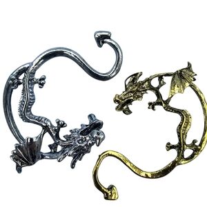 🟣 Gothic Punk Rock Vintage Dragon Wrap Earrings 1 Silver 1 Gold